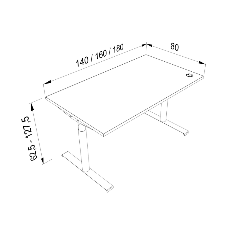 höhenverstellbarer Schreibtisch s42 – Gestell Schwarz (glatt) – Technische Daten