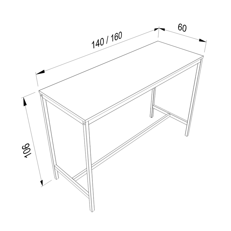 s60 Stehtisch – Gestell Schwarz (glatt) – Technische Daten