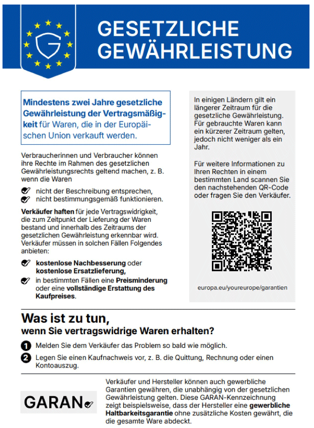 Harmonisierte EU-Mitteilung: Gesetzliche Gewährleistung